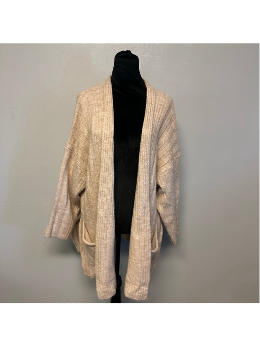 TOPSHOP Beige Ribbed Open Front Cardigan Sweater Women’s Small Oversized
